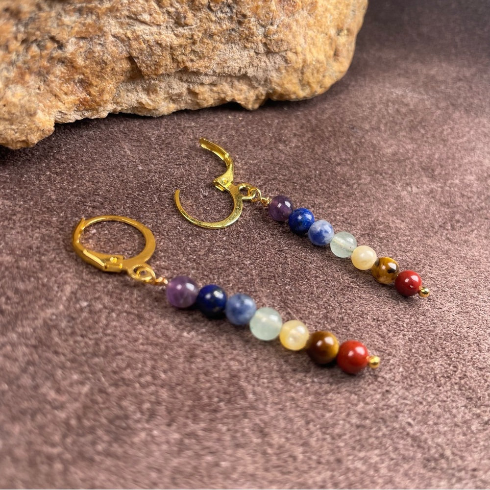 Chakra Crystals Gemstone Dangling Earrings Artisan Designed - Picture 9 of 16